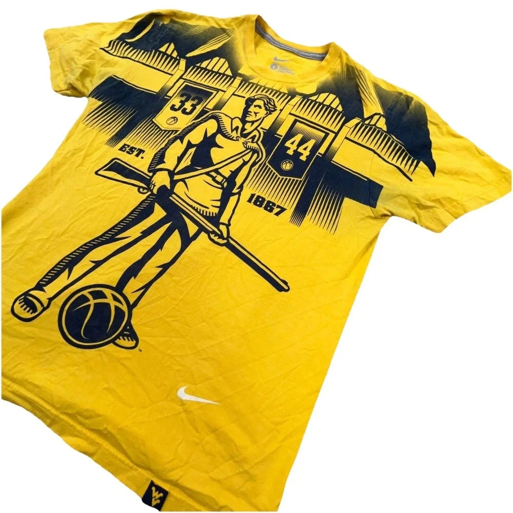 West Virginia Mountaineers Shirt Men Large Yellow Gold Tee Nike All Over Print *